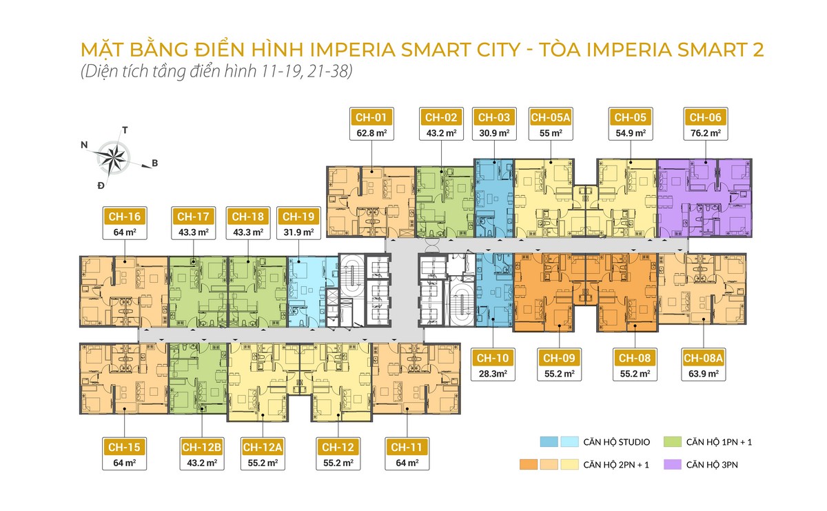 Mặt bằng khu căn hộ Imperia Smart City Tây Mỗ - Tòa S2 từ tầng 11