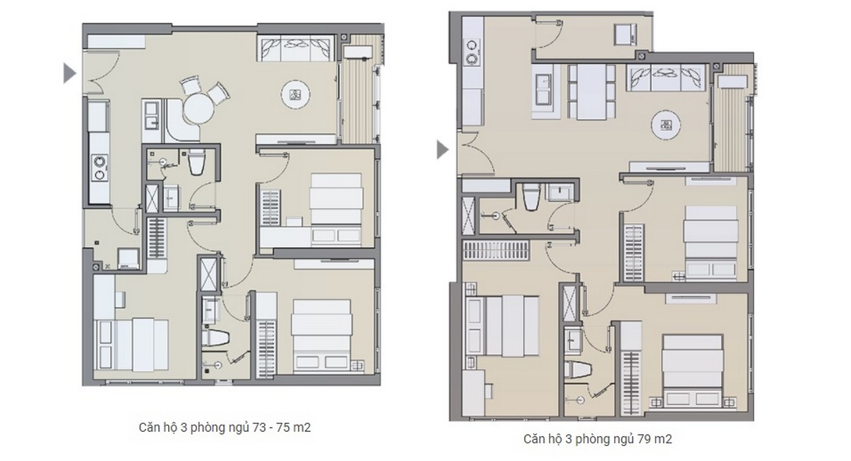 Thiết kế căn hộ 3 phòng ngủ