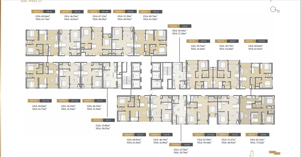 Mặt bằng căn hộ Masteri West Heights Tây Mỗ - Tầng điển hình tòa D