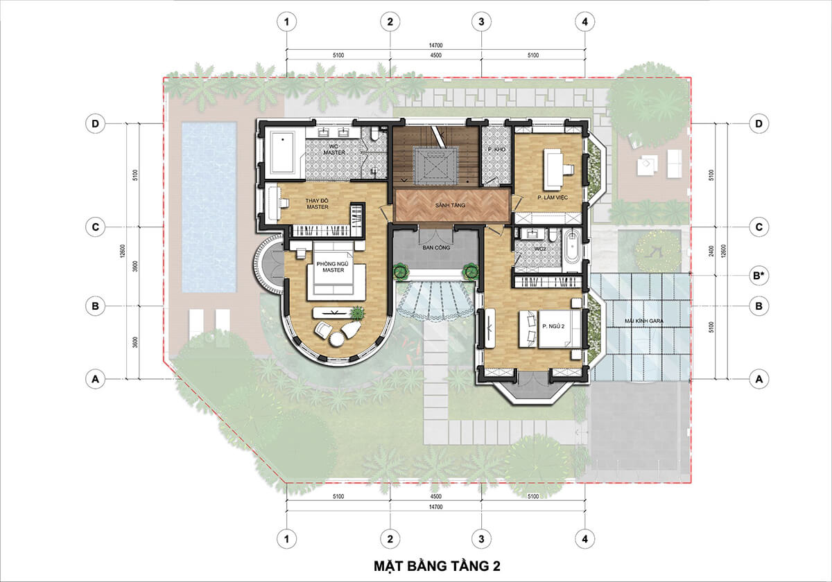 Mặt bằng tầng 2 biệt thự đơn lập an lạc green symphony