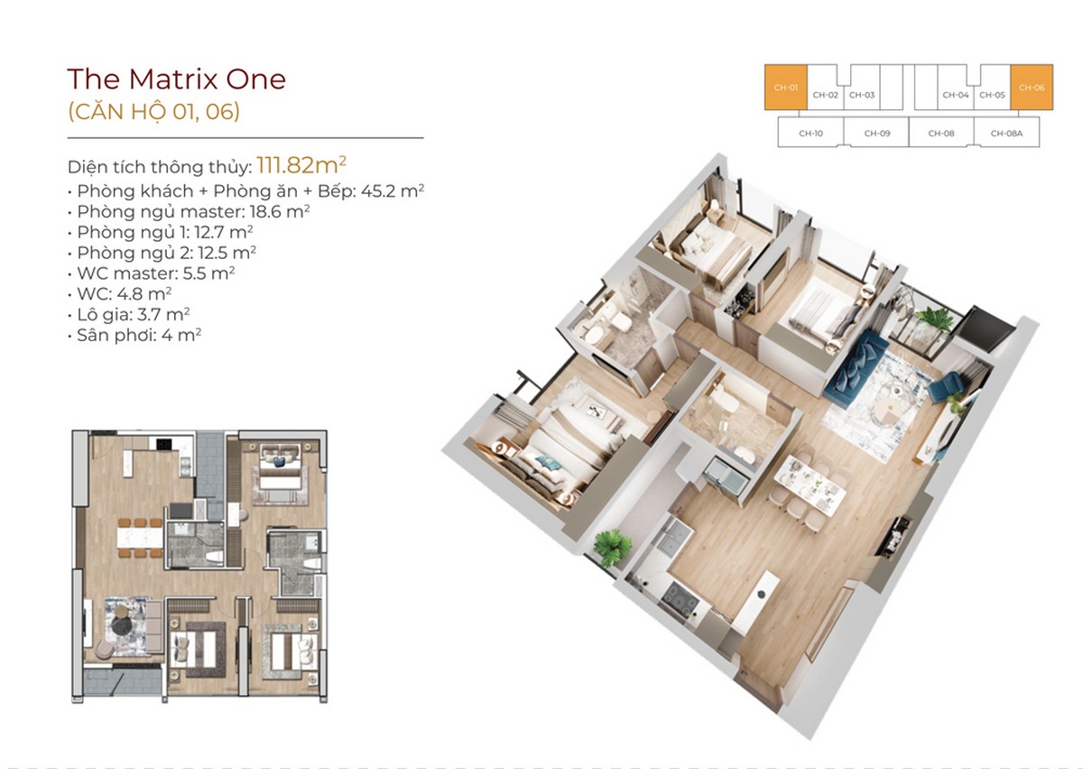 Thiết kế dự án chung cư The Matrix One Mễ Trì - Căn 01 06