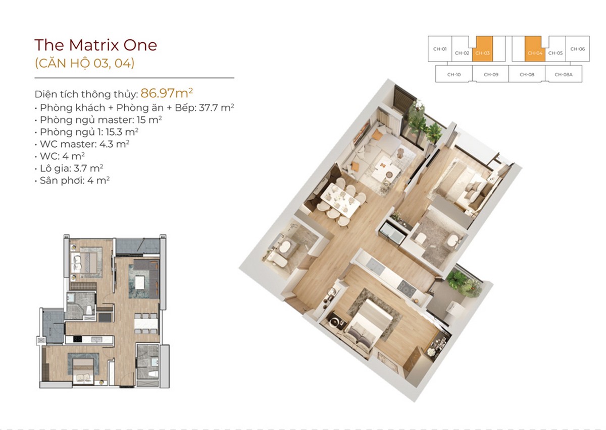 Thiết kế dự án chung cư The Matrix One Mễ Trì - Căn 03 04